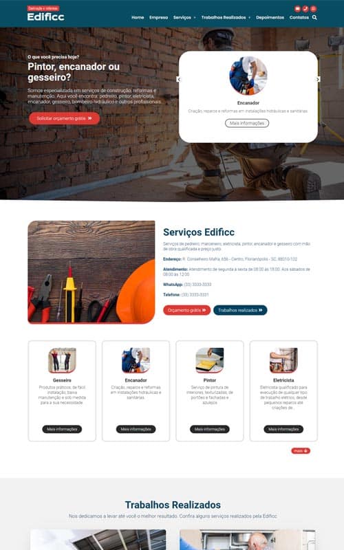 Modelo de site para empresa de reforma e manutenção ou profissional pintor, encanador e marceneiro